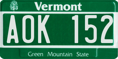 VT license plate AOK152