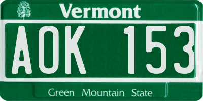 VT license plate AOK153