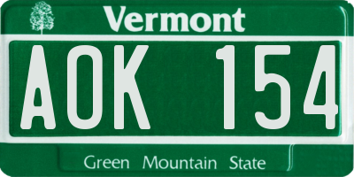 VT license plate AOK154