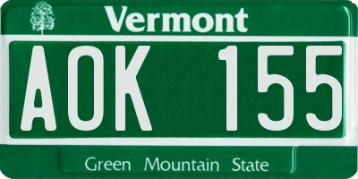 VT license plate AOK155