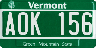 VT license plate AOK156