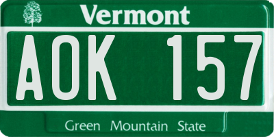 VT license plate AOK157
