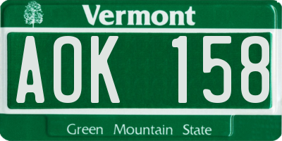 VT license plate AOK158