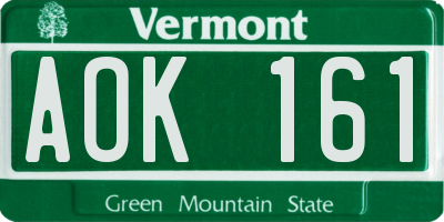 VT license plate AOK161