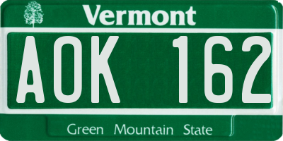 VT license plate AOK162