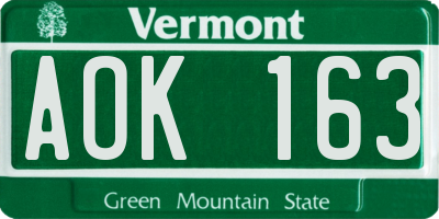 VT license plate AOK163