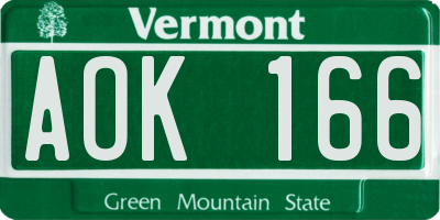 VT license plate AOK166