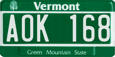 VT license plate AOK168