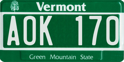VT license plate AOK170