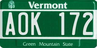 VT license plate AOK172