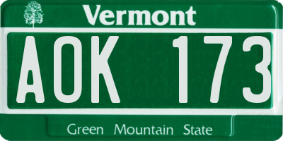 VT license plate AOK173
