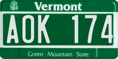 VT license plate AOK174
