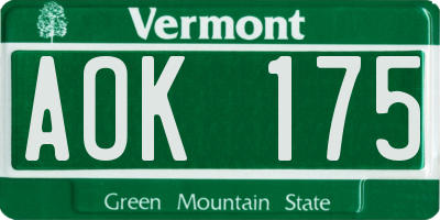 VT license plate AOK175
