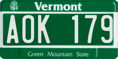 VT license plate AOK179