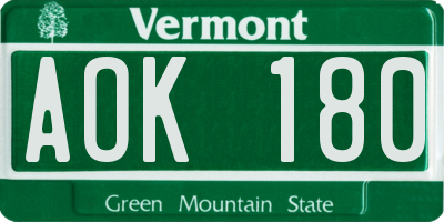 VT license plate AOK180