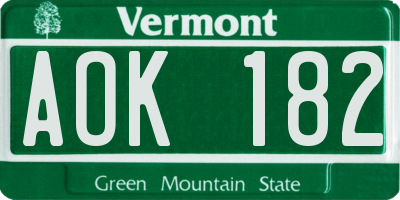 VT license plate AOK182