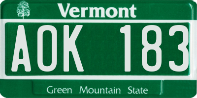 VT license plate AOK183