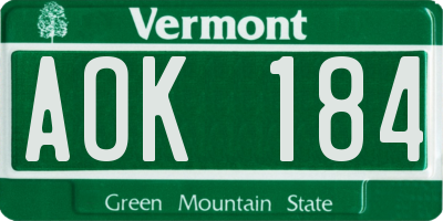 VT license plate AOK184