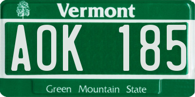 VT license plate AOK185