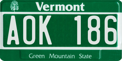 VT license plate AOK186