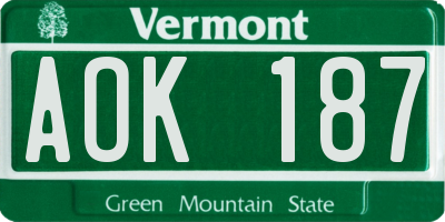 VT license plate AOK187