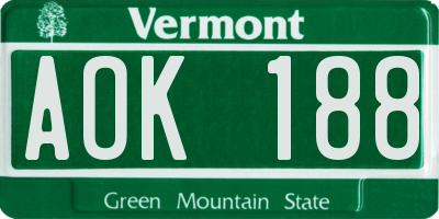 VT license plate AOK188