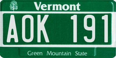 VT license plate AOK191