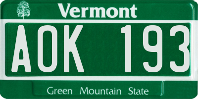 VT license plate AOK193