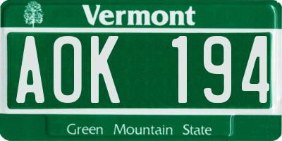 VT license plate AOK194
