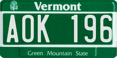 VT license plate AOK196