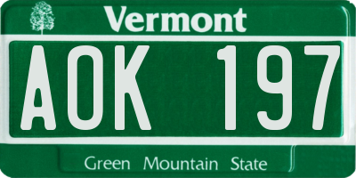 VT license plate AOK197