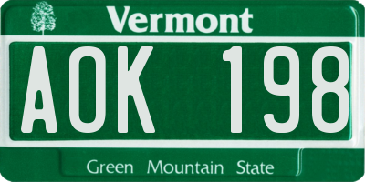 VT license plate AOK198