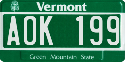 VT license plate AOK199