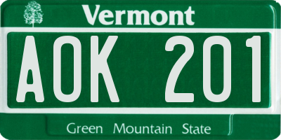 VT license plate AOK201