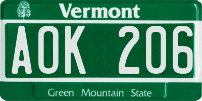 VT license plate AOK206
