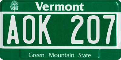 VT license plate AOK207