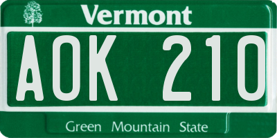 VT license plate AOK210