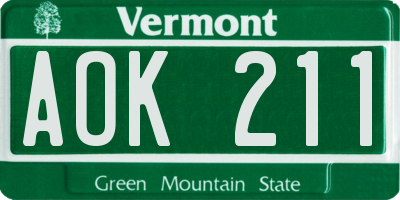 VT license plate AOK211