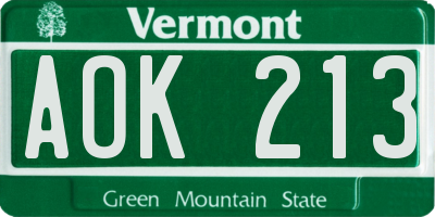VT license plate AOK213