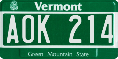 VT license plate AOK214