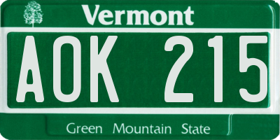 VT license plate AOK215