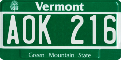 VT license plate AOK216