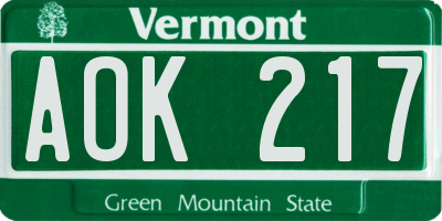VT license plate AOK217