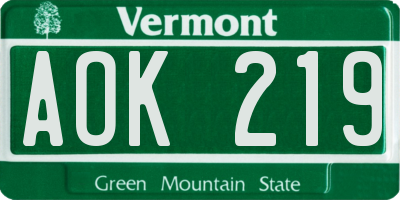 VT license plate AOK219