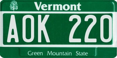 VT license plate AOK220
