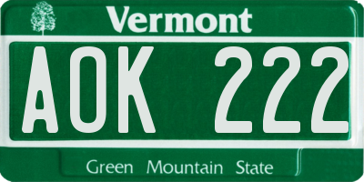 VT license plate AOK222