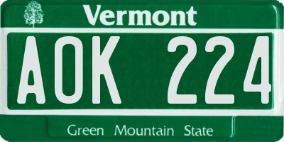VT license plate AOK224
