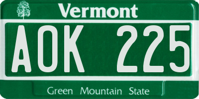 VT license plate AOK225