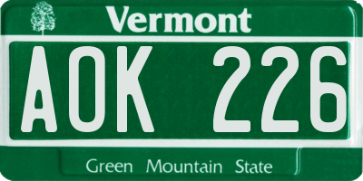 VT license plate AOK226