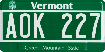 VT license plate AOK227